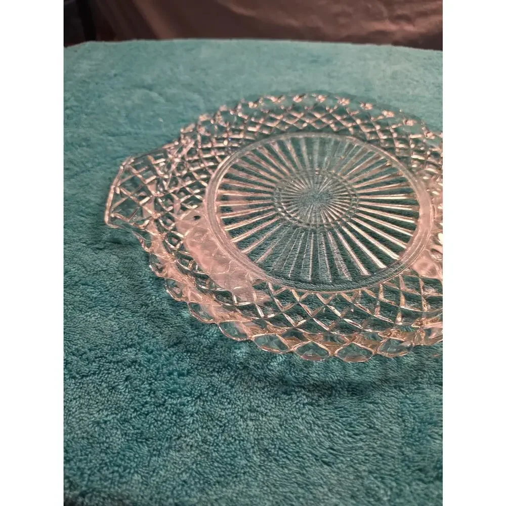 Vintage Anchor Hocking Waterford Waffle Clear Glass 2 Handled Cake Plate